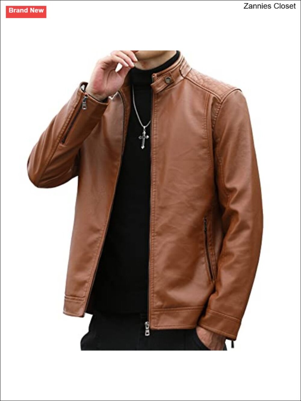 Men's Faux Leather Stand Collar Biker Motorcycle Jacket